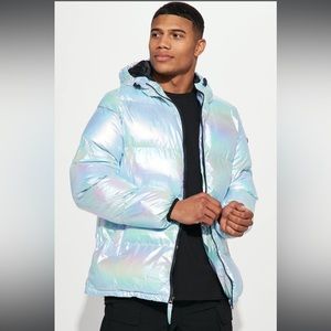 🆕 Baby Blue Iridescent Puffer Coat Sz XXL